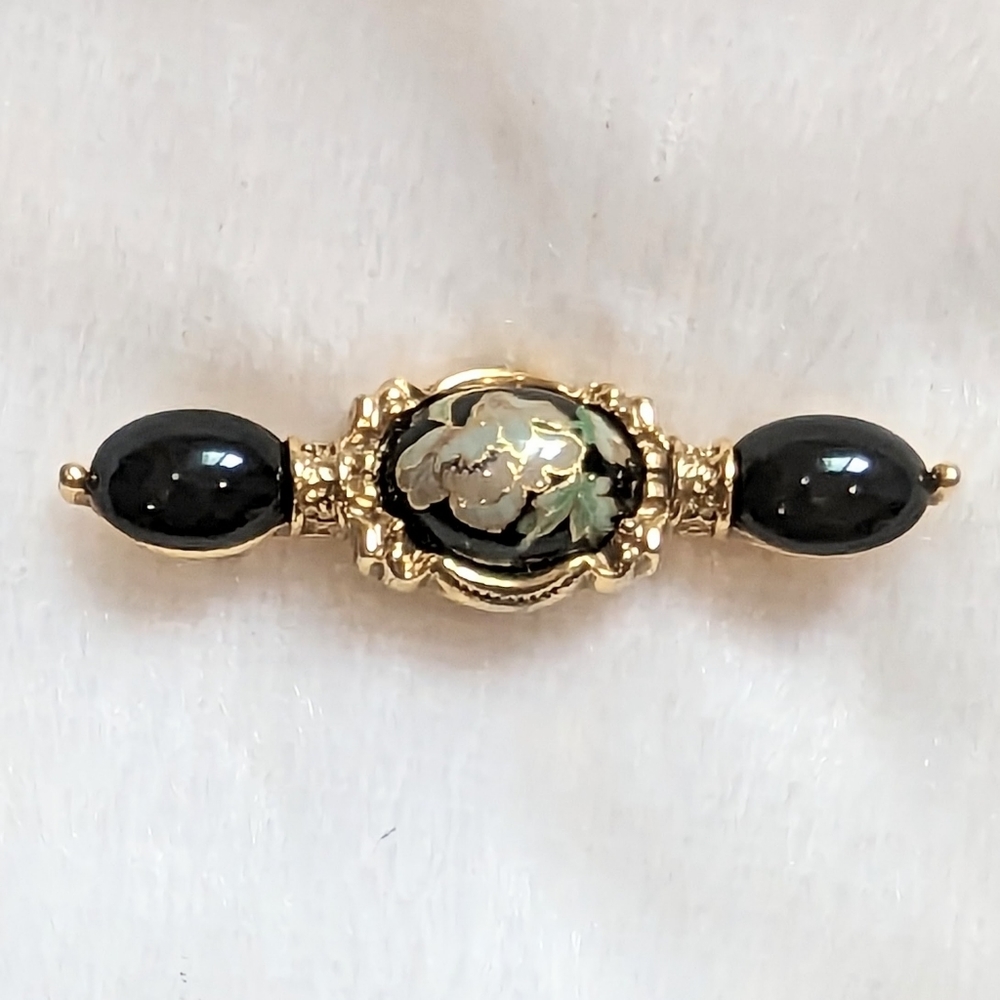Black Gold Cloisonne Bar Brooch - Picture 1 of 3